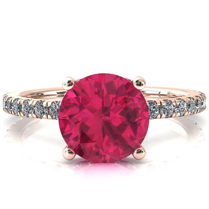 Rings Fire Brilliance Sicili Round Ruby 4 Prong 34 Micro Pave Diamond Engagement Ring
