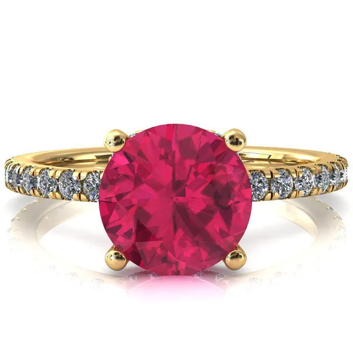 Rings Fire Brilliance Sicili Round Ruby 4 Prong 34 Micro Pave Diamond Engagement Ring