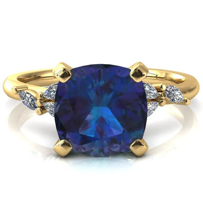 Rings Fire Brilliance Sigrid Cushion Alexandrite 4 Prong Marquise Diamond Side Ring