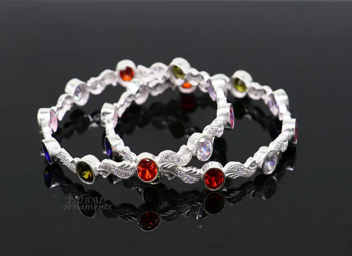 TRIBAL ORNAMENTS Bracelets Amazing handmade design 925 sterling silver awesome multicolor stone bangle bracelet for brides best wedding collection from india ba170 TRIBAL ORNAMENTS Bracelets Amazing handmade design 925 sterling silver awesome multicolor stone bangle bracelet for brides best wedding collection from india ba170