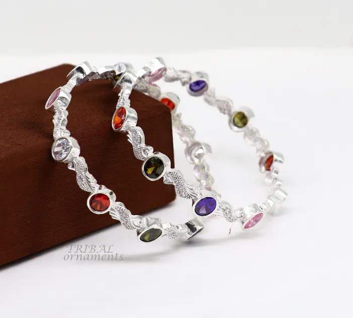 TRIBAL ORNAMENTS Bracelets Amazing handmade design 925 sterling silver awesome multicolor stone bangle bracelet for brides best wedding collection from india ba170