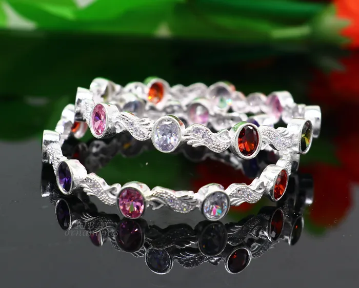 TRIBAL ORNAMENTS Bracelets Amazing handmade design 925 sterling silver awesome multicolor stone bangle bracelet for brides best wedding collection from india ba170