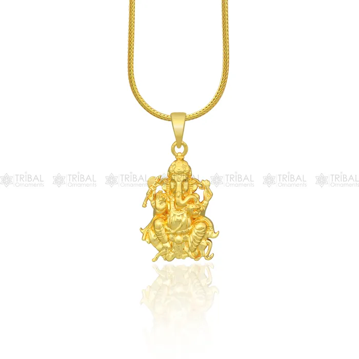 TRIBAL ORNAMENTS Necklaces 925 sterling silver gold polished Lord Ganesha divine pendant nsp906
