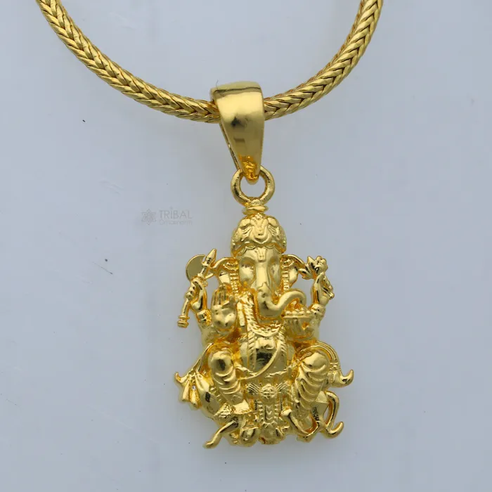 TRIBAL ORNAMENTS Necklaces 925 sterling silver gold polished Lord Ganesha divine pendant nsp906 TRIBAL ORNAMENTS Necklaces 925 sterling silver gold polished Lord Ganesha divine pendant nsp906