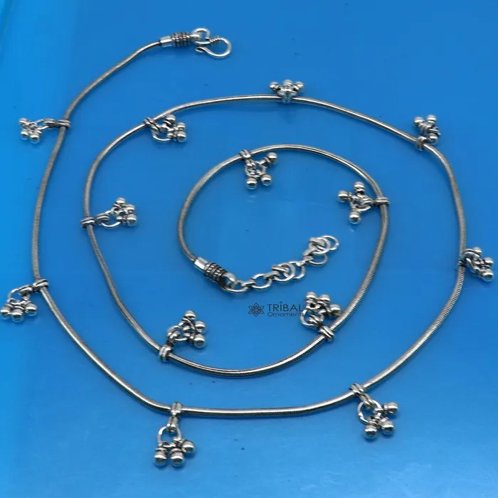 TRIBAL ORNAMENTS Rings 32 to 34 925 sterling silver snake chain with hanging drops waist chain belly chain wedding saree chain belly dance tribal jewelry wch27