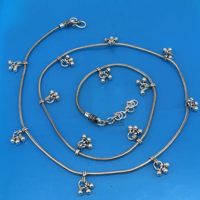 TRIBAL ORNAMENTS Rings 32 to 34 925 sterling silver snake chain with hanging drops waist chain belly chain wedding saree chain belly dance tribal jewelry wch27