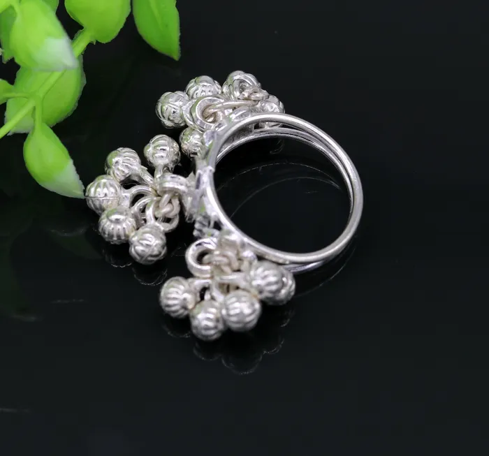 TRIBAL ORNAMENTS Vintage design Sterling silver handmade charm ring excellent customized noisy bells drops personalized girls womens jewelry sr260 Rings
