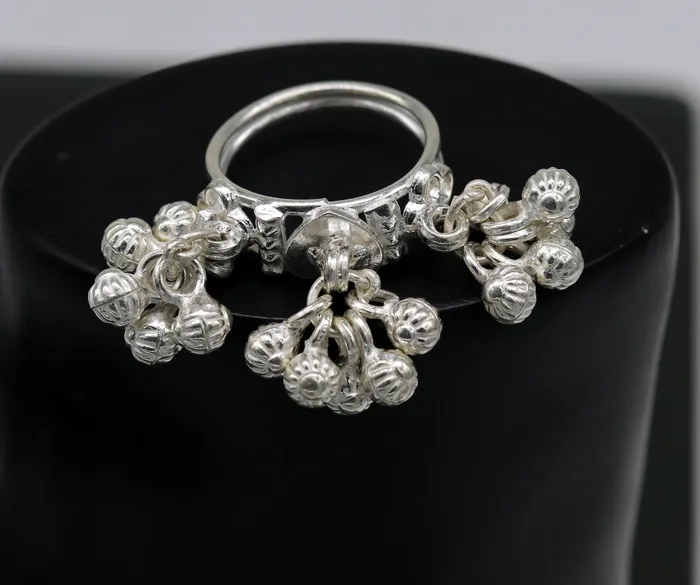 TRIBAL ORNAMENTS Vintage design Sterling silver handmade charm ring excellent customized noisy bells drops personalized girls womens jewelry sr260 Rings