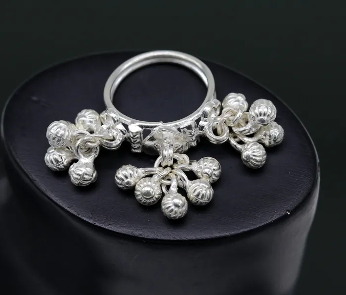 TRIBAL ORNAMENTS Vintage design Sterling silver handmade charm ring excellent customized noisy bells drops personalized girls womens jewelry sr260 Rings
