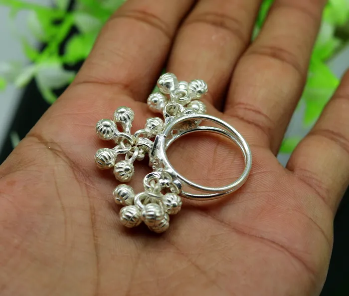 TRIBAL ORNAMENTS Vintage design Sterling silver handmade charm ring excellent customized noisy bells drops personalized girls womens jewelry sr260 Rings