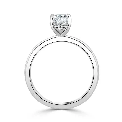 14K White Gold Solitare Ring for Emerald Cut with Hidden Diamond Halo Engagement Collections Rings 14K White Gold Solitare Ring for Emerald Cut with Hidden Diamond Halo Engagement Collections Rings