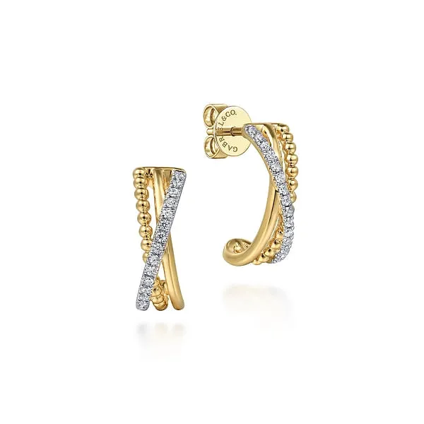 14K Yellow Gold Diamond Hoop Earrings Gabriel Co Earrings
