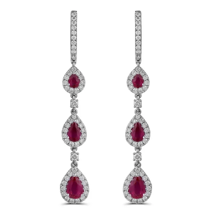 18K White Gold Pear Ruby with Diamond Halo Dangle Earrings Meierotto Jewelers Earrings 18K White Gold Pear Ruby with Diamond Halo Dangle Earrings Meierotto Jewelers Earrings