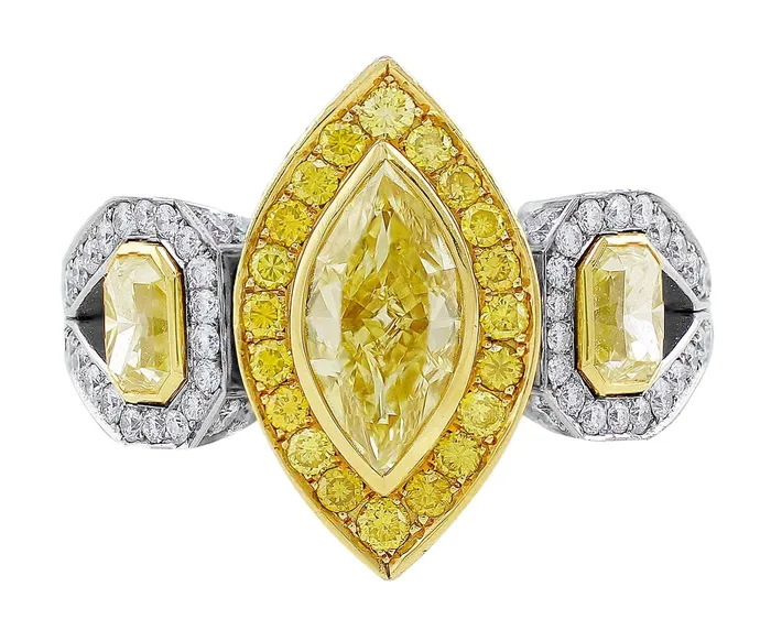 18k Yellow Gold Platinum Fancy Yellow Marquise and Pave Diamond Ring GIA Certified CJ Charles Jewelers Rings 18k Yellow Gold Platinum Fancy Yellow Marquise and Pave Diamond Ring GIA Certified CJ Charles Jewelers Rings