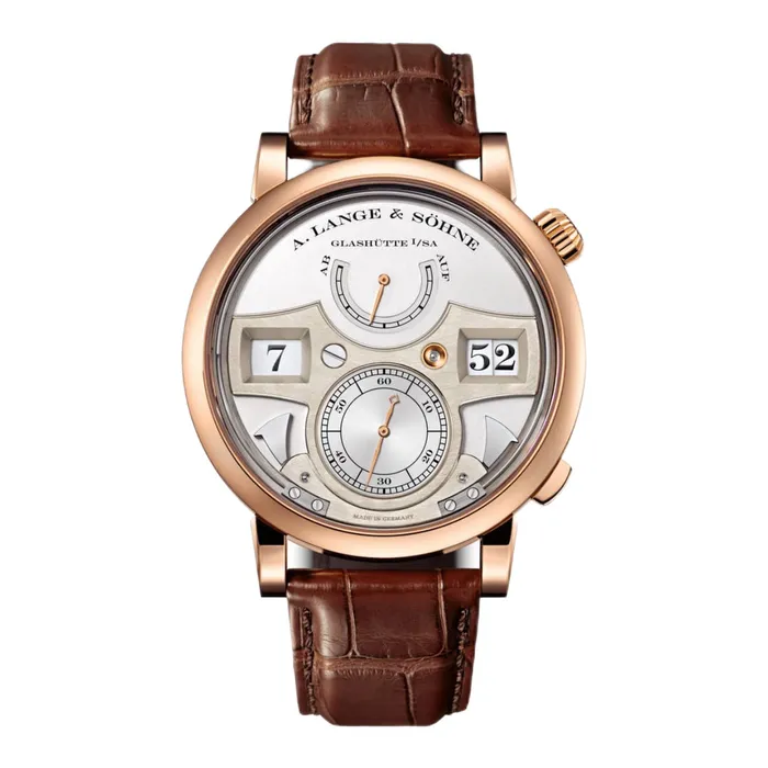 A Lange Shne A Lange Sohne Zeitwerk Striking Time 442mm Watch Ref 145032 Silver Jumping Minute Dial in 18K Rose Gold Case Brown Alligator Leather Watches A Lange Shne A Lange Sohne Zeitwerk Striking Time 442mm Watch Ref 145032 Silver Jumping Minute Dial in 18K Rose Gold Case Brown Alligator Leather Watches