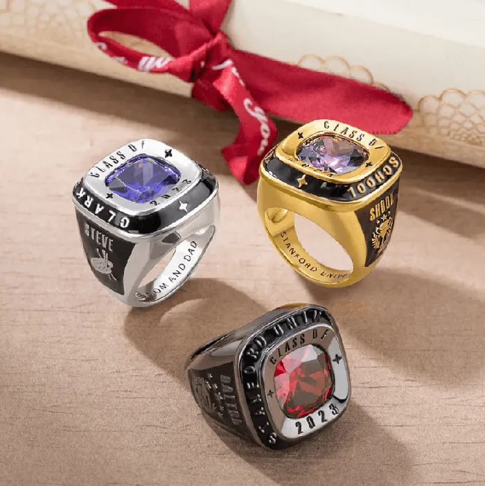 Belbren Rings Personalized Mens Class Ring Custom Engraved for High School College University Graduation Available in Silver Gold and Rose Gold