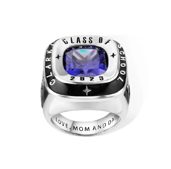 Belbren Rings Personalized Mens Class Ring Custom Engraved for High School College University Graduation Available in Silver Gold and Rose Gold