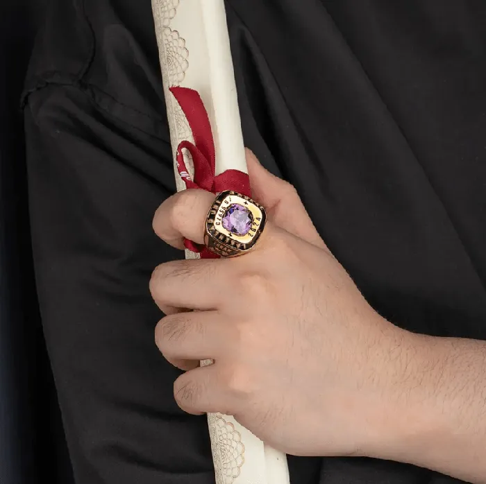 Belbren Rings Personalized Mens Class Ring Custom Engraved for High School College University Graduation Available in Silver Gold and Rose Gold