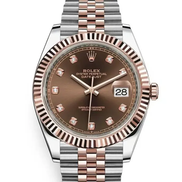 Bracelets Rolex Rolex Datejust 41mm Ref 1263310004 Chocolate Diamond Dial Two Tone Stainless Steel 18K Rose Gold Jubilee Bracelet Mens Watch
