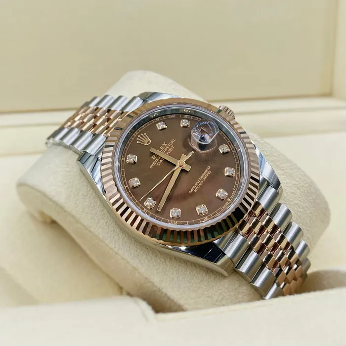 Bracelets Rolex Rolex Datejust 41mm Ref 1263310004 Chocolate Diamond Dial Two Tone Stainless Steel 18K Rose Gold Jubilee Bracelet Mens Watch