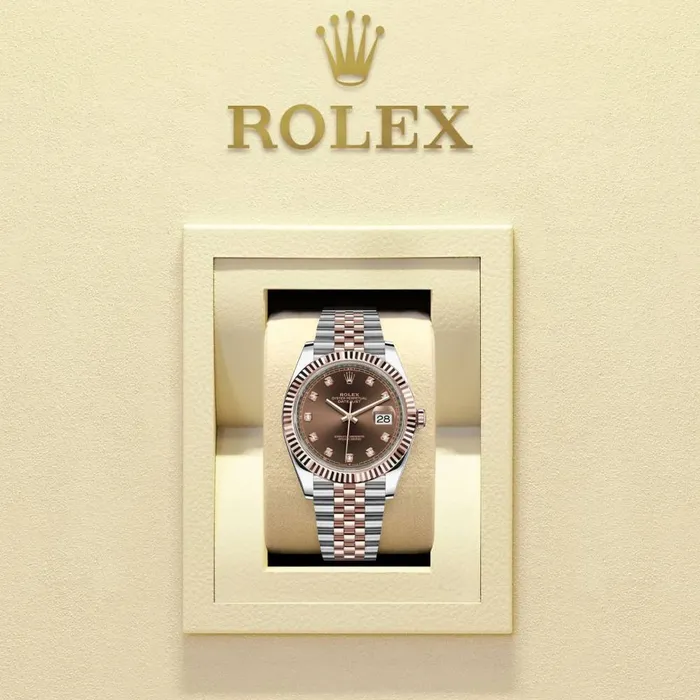 Bracelets Rolex Rolex Datejust 41mm Ref 1263310004 Chocolate Diamond Dial Two Tone Stainless Steel 18K Rose Gold Jubilee Bracelet Mens Watch