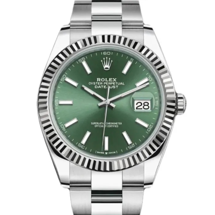 Bracelets Rolex Rolex Datejust 41mm Ref 1263340027 Green Dial Stainless Steel Oyster Bracelet Mens Watch