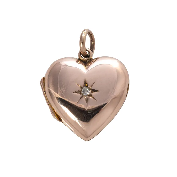 Charm Necklaces Croghans Victorian Diamond 9K Gold Puffed Heart Locket Charm