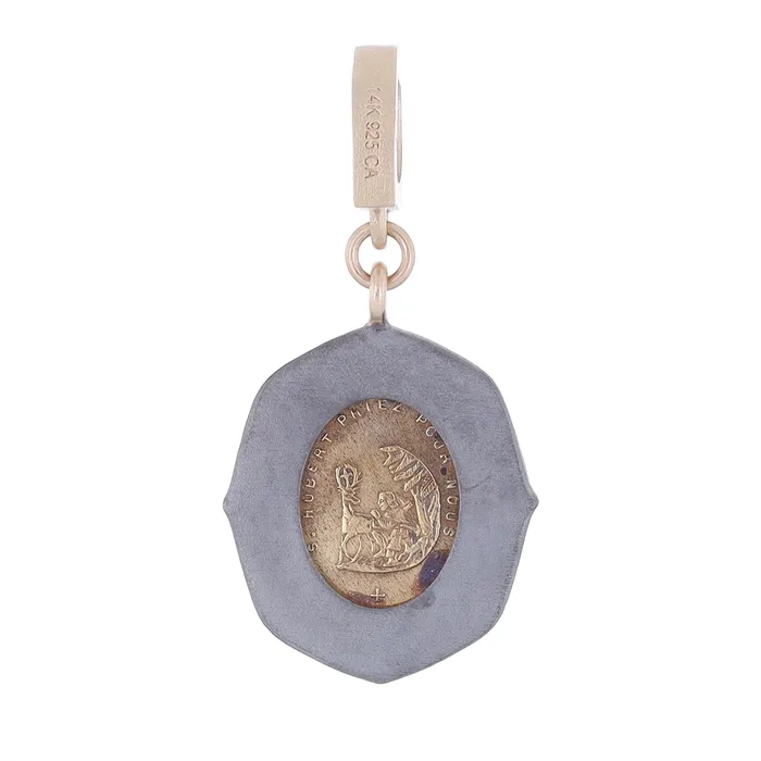 Cynthia Ann Necklaces Cynthia Ann Blackened Sterling Silver and 14K Yellow Gold Antique St Hubert Guardian Angel Medal Diamond Pendant Cynthia Ann Necklaces Cynthia Ann Blackened Sterling Silver and 14K Yellow Gold Antique St Hubert Guardian Angel Medal Diamond Pendant