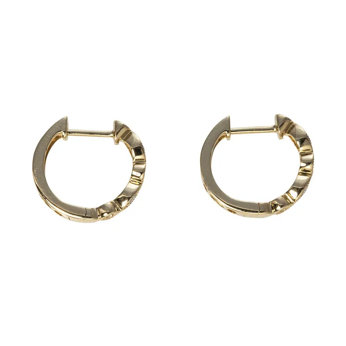 Diamond Milgrain 14K Yellow Gold Huggie Hoop Earrings Croghans Earrings