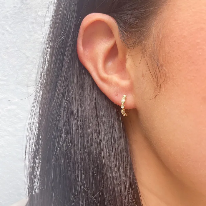Diamond Milgrain 14K Yellow Gold Huggie Hoop Earrings Croghans Earrings