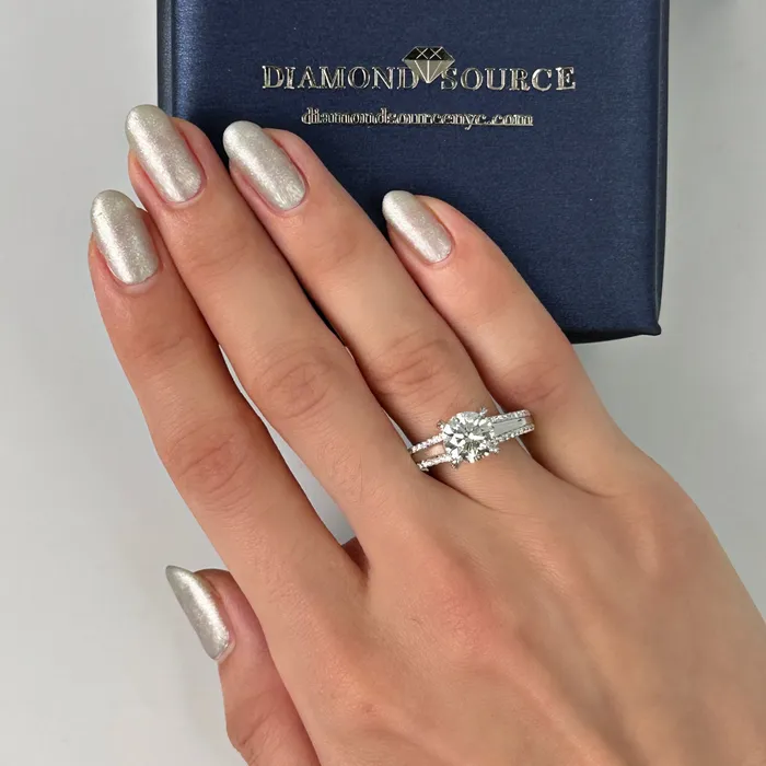 Diamond Source NYC Rings Diamond Engagement Ring Set in 18K White Gold Round Brilliant Natural Diamonds