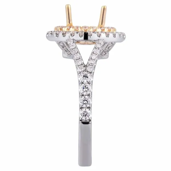 Diamond Source NYC Rings Modern luxury design halo setting 18k white and yellow gold ring with 72ctw diamonds KR08597XD8X6 Diamond Source NYC Rings Modern luxury design halo setting 18k white and yellow gold ring with 72ctw diamonds KR08597XD8X6