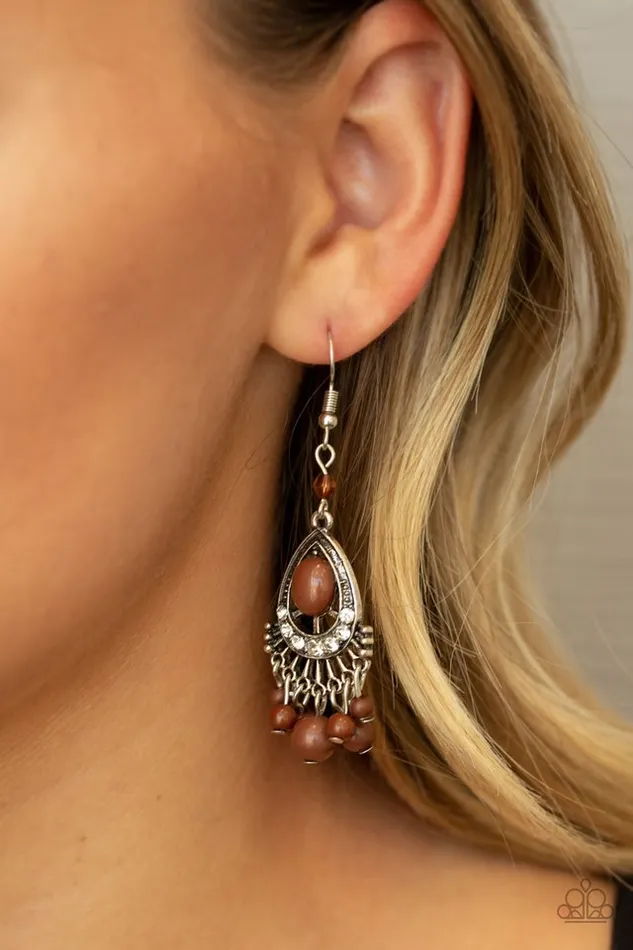 Earrings Paparazzi Jewelry Paparazzi Earring Floating On HEIR Brown