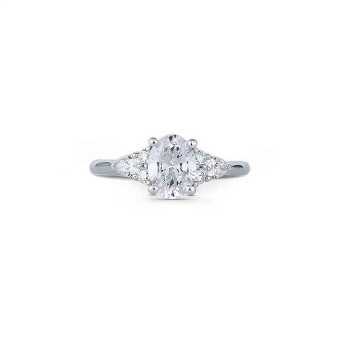 Fana Rings 14K White Gold Semi Mount Ring with Rounds and Pear Diamonds Fana Rings 14K White Gold Semi Mount Ring with Rounds and Pear Diamonds