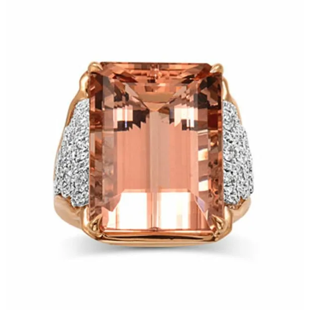 Frederic Sage Rings Frederic Sage 18K Rose Gold Emerald Cut Morganite Ring with Diamonds on Sides Frederic Sage Rings Frederic Sage 18K Rose Gold Emerald Cut Morganite Ring with Diamonds on Sides