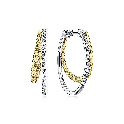 Gabriel Co Earrings 14K White Yellow Gold Diamond Hoop Earrings
