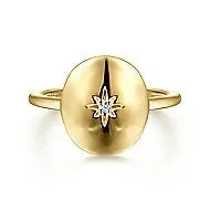 Gabriel Co Rings 14K Yellow Gold Oval Ring with Star Design and Diamond