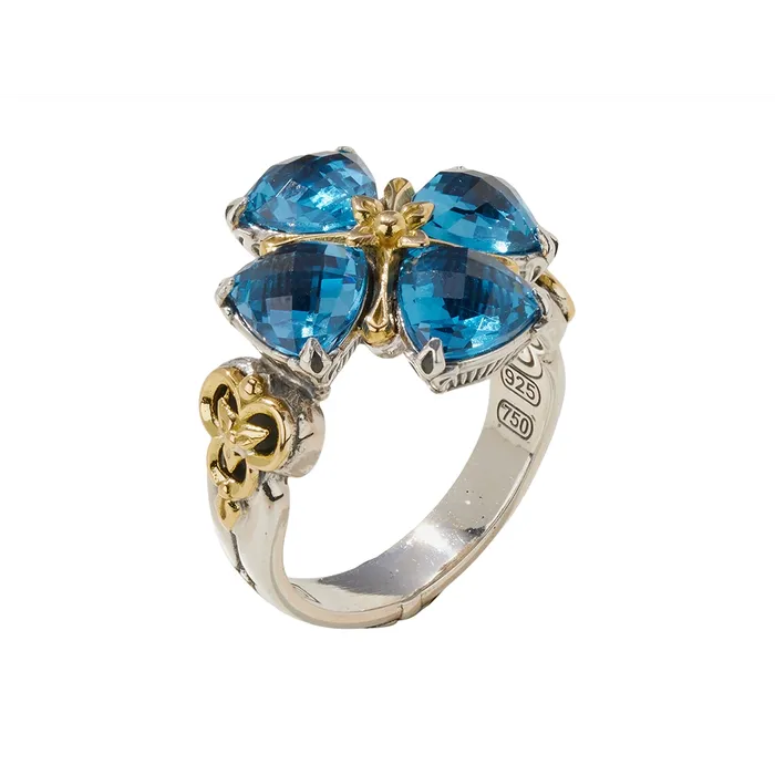 Konstantino Anthos Silver and 18K Gold Blue Spinel Cross Ring Konstantino Rings Konstantino Anthos Silver and 18K Gold Blue Spinel Cross Ring Konstantino Rings