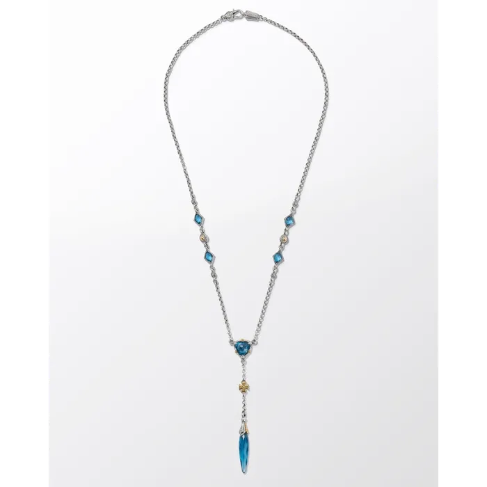 Konstantino Anthos Silver and 18K Gold Cross and Dagger Drop Necklace with Blue Spinel Konstantino Necklaces
