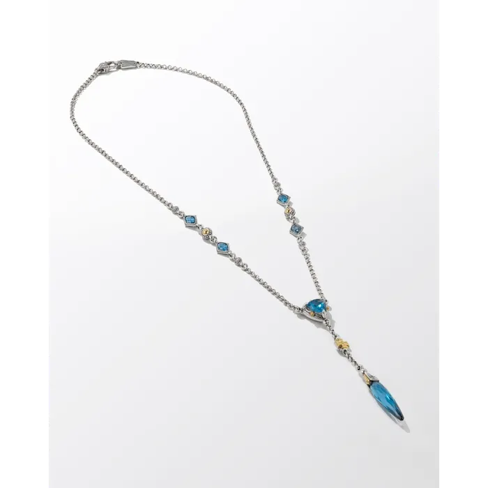 Konstantino Anthos Silver and 18K Gold Cross and Dagger Drop Necklace with Blue Spinel Konstantino Necklaces Konstantino Anthos Silver and 18K Gold Cross and Dagger Drop Necklace with Blue Spinel Konstantino Necklaces