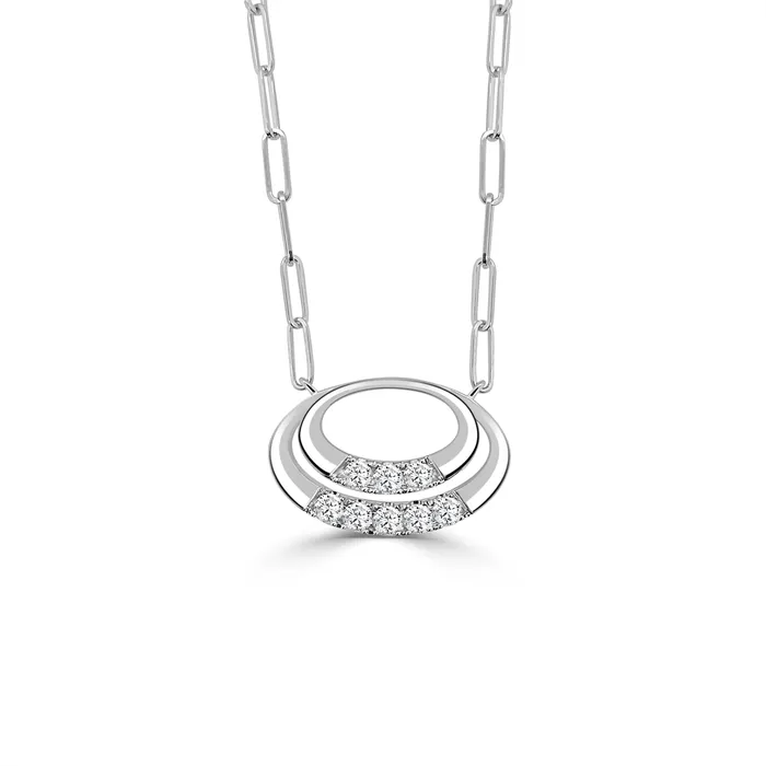 Necklaces Frederic Sage 14K White Gold East to West Double Oval Diamond Pendant on Paperclip Chain Frederic Sage Necklaces Frederic Sage 14K White Gold East to West Double Oval Diamond Pendant on Paperclip Chain Frederic Sage