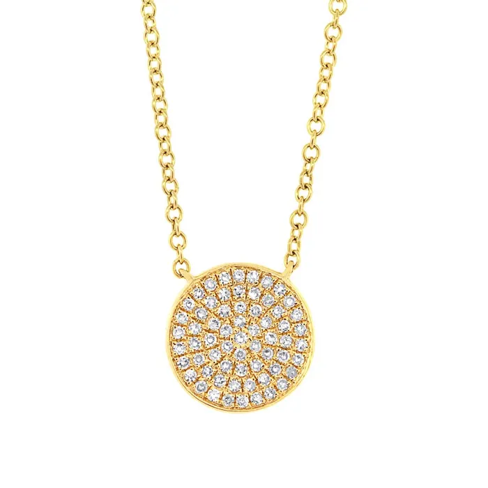Necklaces Meierotto Jewelers 14K Yellow Gold Round Pave Diamond Disc Necklace Necklaces Meierotto Jewelers 14K Yellow Gold Round Pave Diamond Disc Necklace