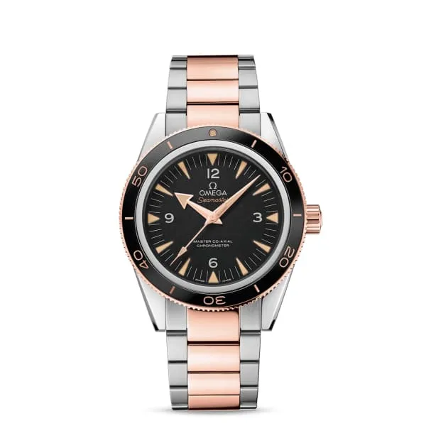 Omega Bracelets Omega Seamaster 41mm Watch Ref 23320412101001 Black Index Dial Two Tone Stainless Steel 18K Rose Gold Bracelet