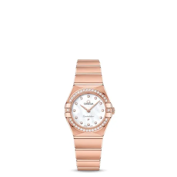 Omega Constellation 25mm Watch Ref 13155256055001 White Mother of Pearl Diamond Index Dial Diamond Bezel 18K Rose Gold Bracelet Omega Bracelets Omega Constellation 25mm Watch Ref 13155256055001 White Mother of Pearl Diamond Index Dial Diamond Bezel 18K Rose Gold Bracelet Omega Bracelets