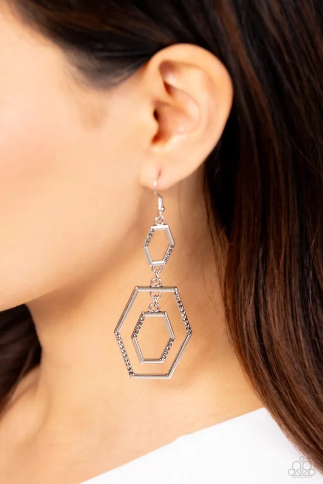 Paparazzi Earring Geometric Maven Silver Paparazzi Jewelry Earrings