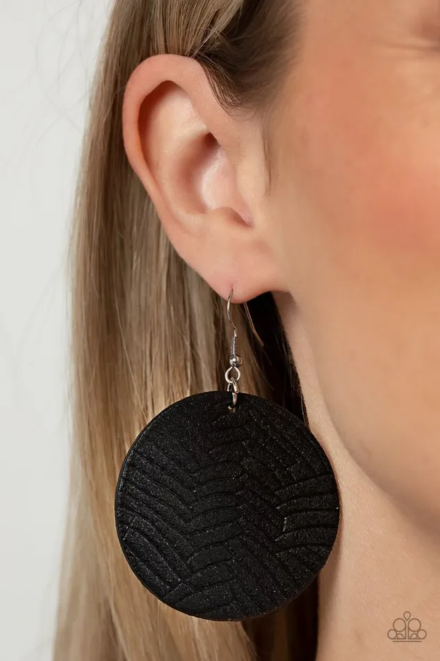 Paparazzi Earring Leathery Loungewear Black Paparazzi Jewelry Earrings