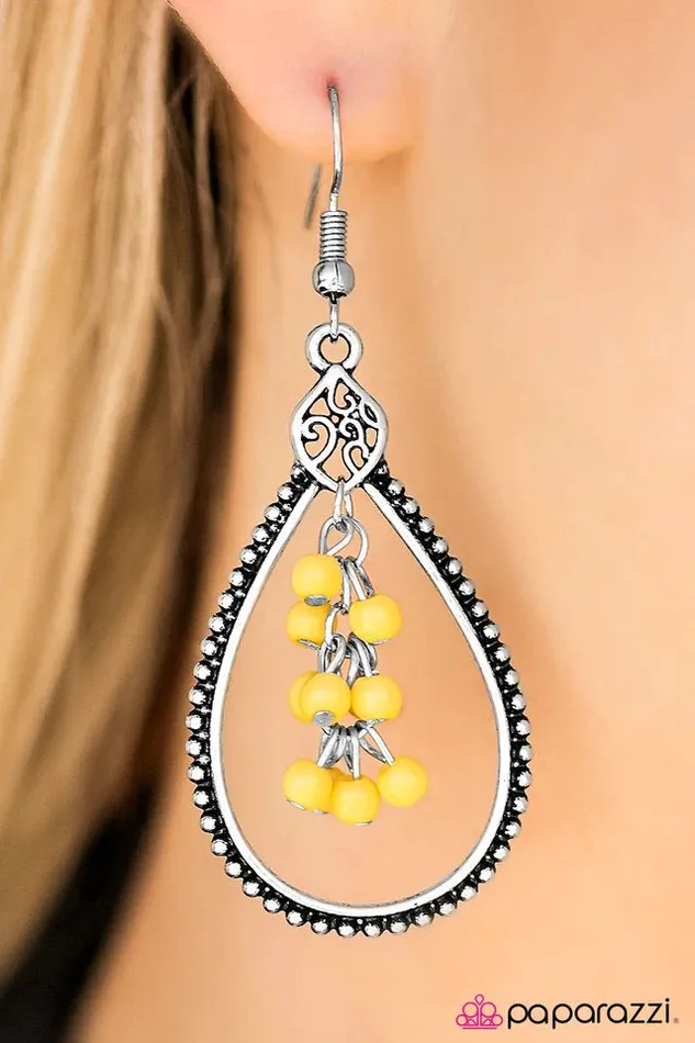 Paparazzi Earring Right As Rain Yellow Paparazzi Jewelry Earrings