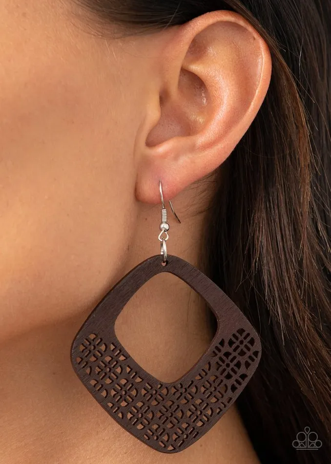 Paparazzi Earring WOOD You Rather Brown Paparazzi Jewelry Earrings