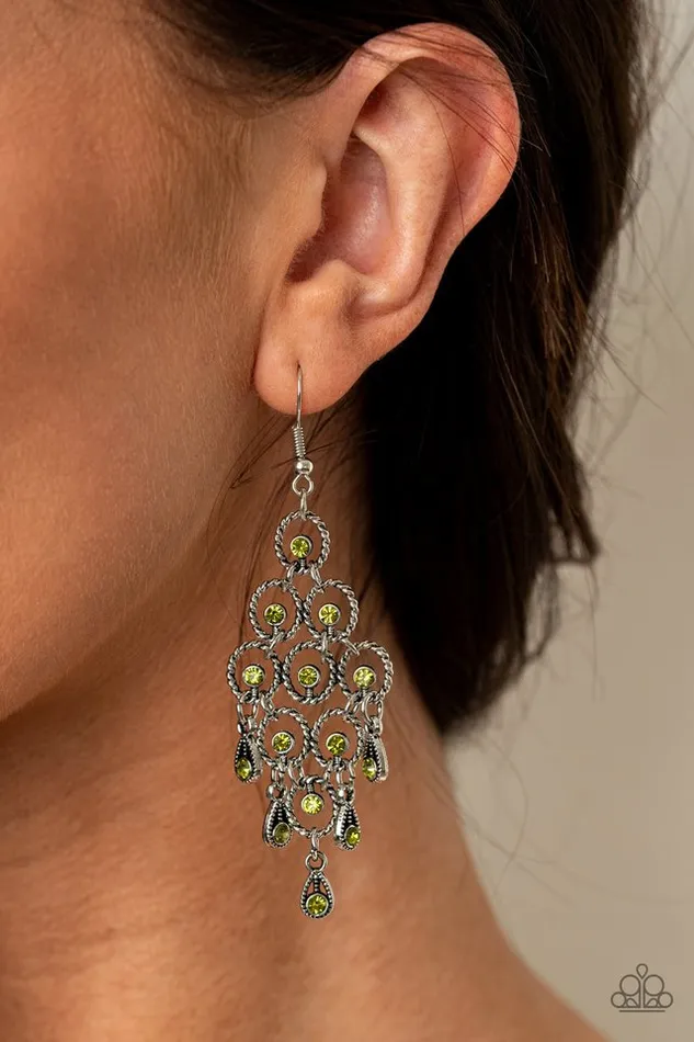 Paparazzi Jewelry Earrings Paparazzi Earring Chandelier Cameo Green
