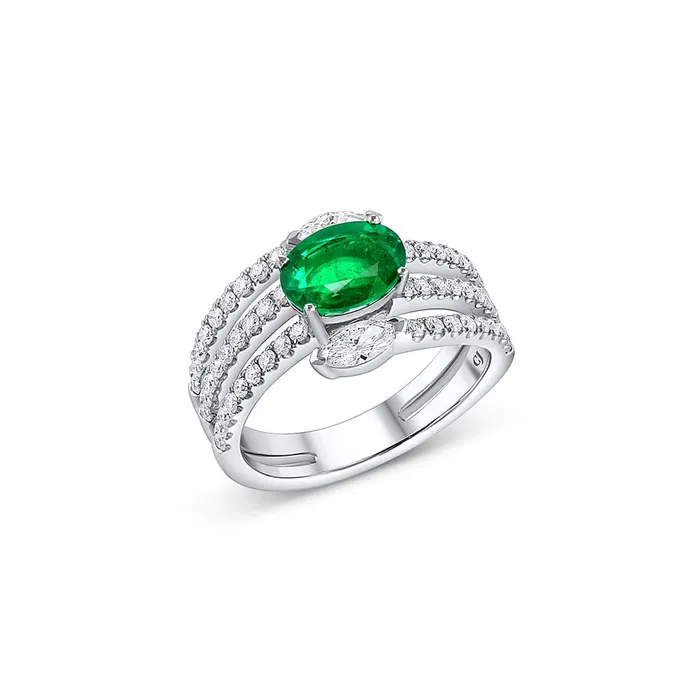 Rings CJ Charles Jewelers 18k White Gold 128ct Zambia Emerald and Diamond Spiral Ring Rings CJ Charles Jewelers 18k White Gold 128ct Zambia Emerald and Diamond Spiral Ring